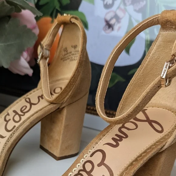 Sam Edelman 7M Womens Scalloped Heel Sandals Camel Suede Nude - Picture 6 of 8
